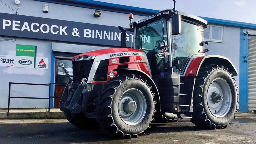 Exterior of dealership with a tractor