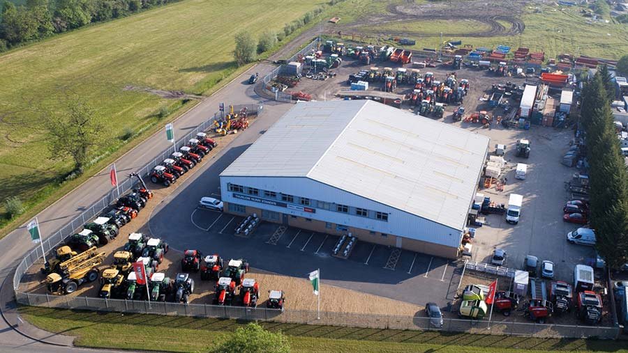 Aerial view of dealership buildings