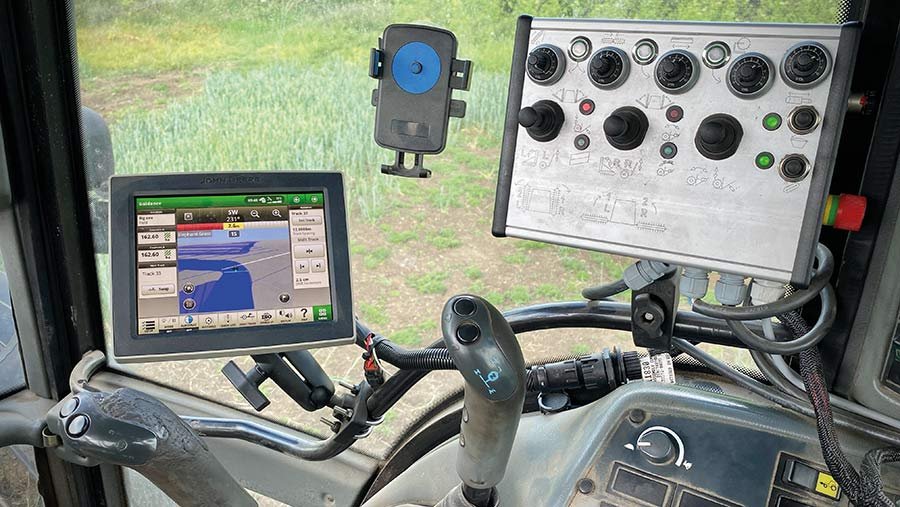 Control panel inside the tractor cab