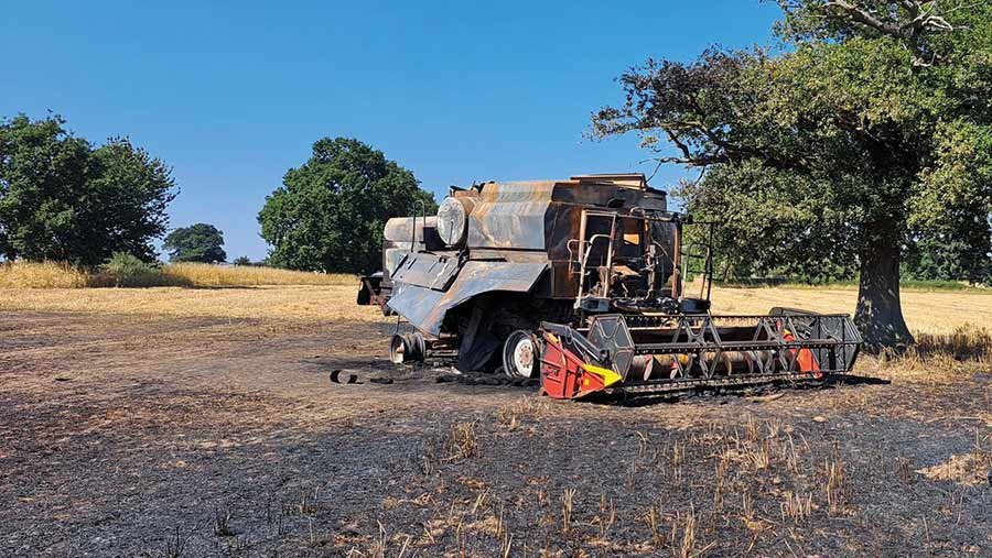 Burned-out combine