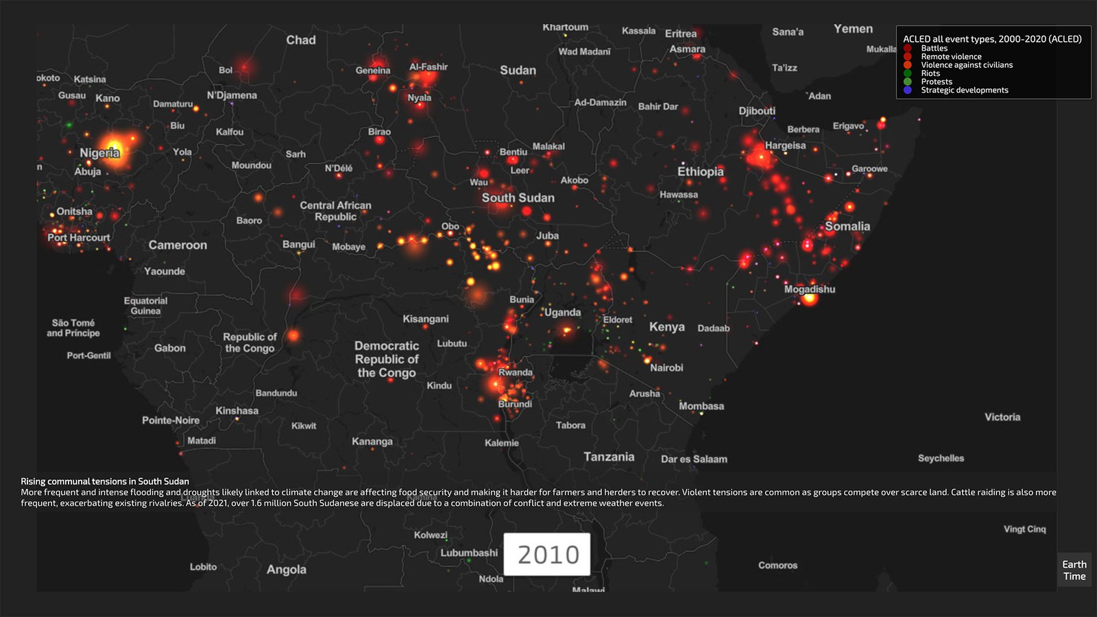 Conflicts in the Sahel and Horn of Africa, according to the Armed Conflict Location & Event Data Project (ACLED)