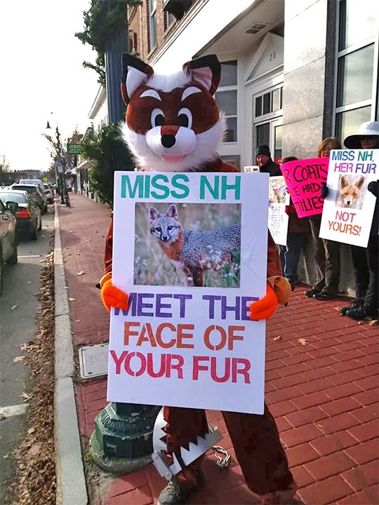 A protester in New Hampshire, U.S., in 2019, as part of Fur Free Friday, an event held the day after Thanksgiving in which organizations across the nation demonstrate against the use of animal fur. 