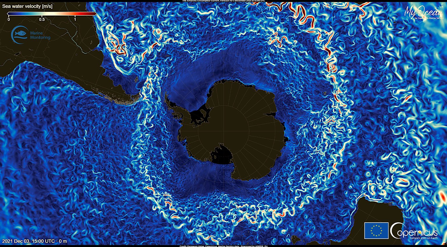 The Antarctic Circumpolar Current is the only ocean current that circumnavigates the planet, linking the Atlantic, Indian and Pacific basins.