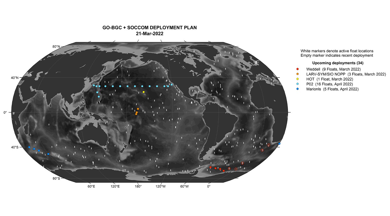 A thousand robotic floats outfitted with up to six biogeochemical sensors each will generate real-time data that can help scientists more accurately assess ocean carbon. These data streams will also be included in the Surface Ocean CO2 Atlas (SOCAT), an international effort to deliver a uniform, quality-controlled surface ocean CO2 database. Image courtesy of GO-BGC.