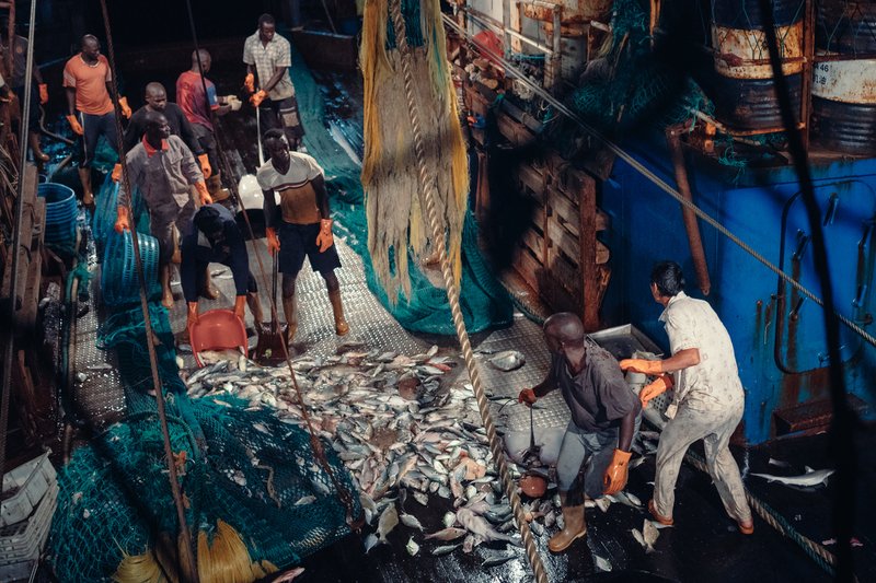 Chinese fishing at sea in Western Africa. 