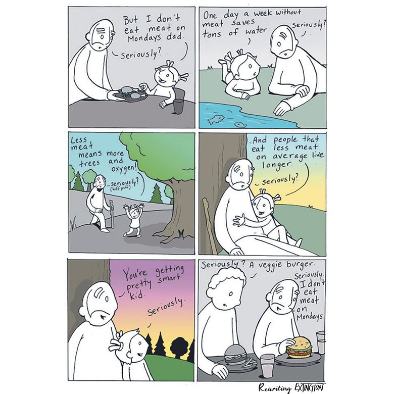 Comic for Rewriting Extinction created by lunarbaboon, Meat Free Monday and Paul Goodenough.