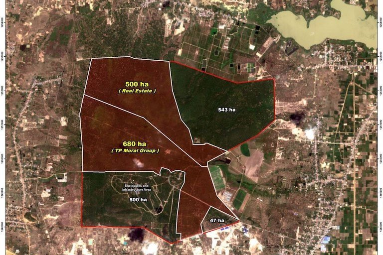 Map of the forest near Phnom Penh due for development, including the 500 hectares (in green) at the top right.