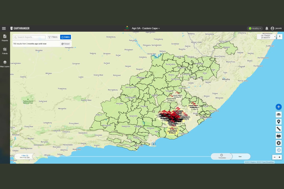 Map used to pinpoint locust swarms.