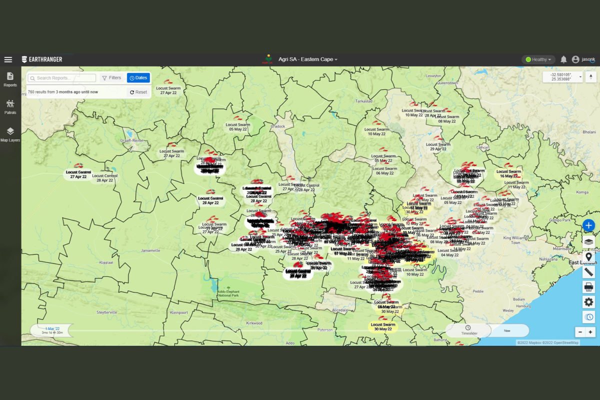 Map used to pinpoint locust swarms.