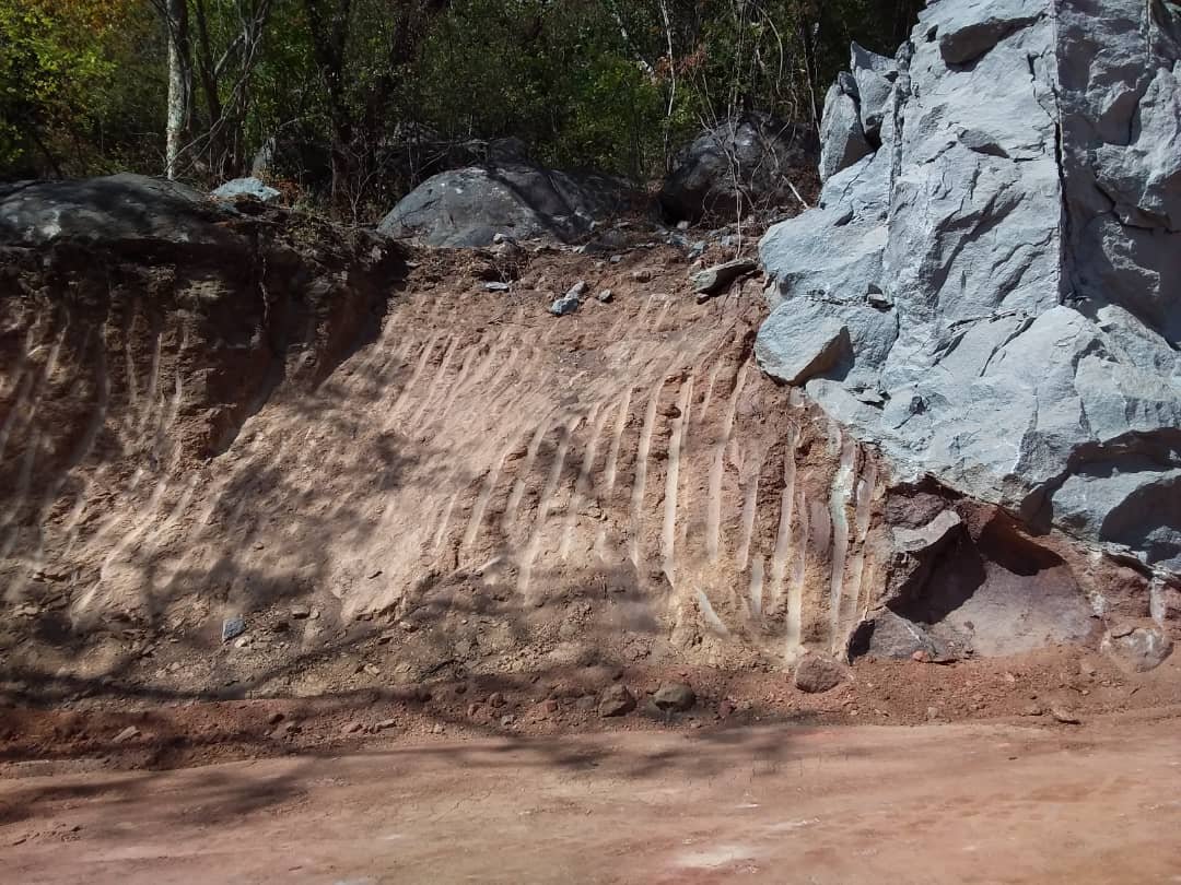 Road construction work inside Lake Malawi National Park.