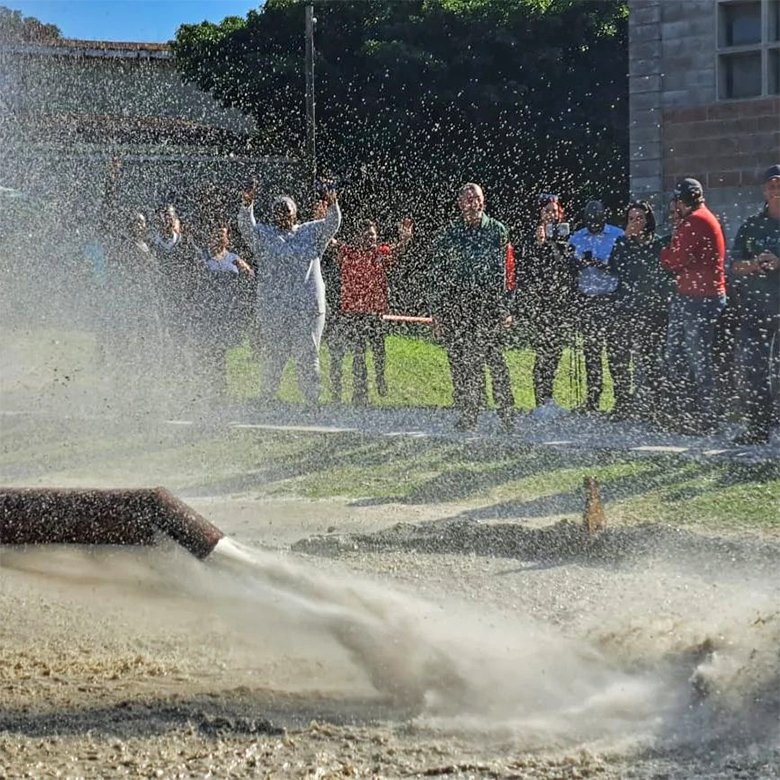 Residents of Nelson Mandela Bay cheer as a new borehole strikes water for the first time.