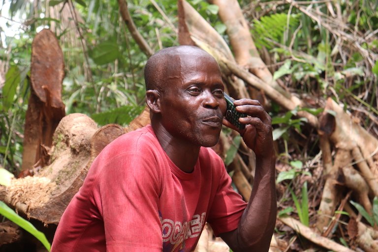 Bassey Peter, a logger and timber dealer who depends on Stubb's Creek Forest Reserve for his livelihood. Image by Orji Sunday for Mongabay.