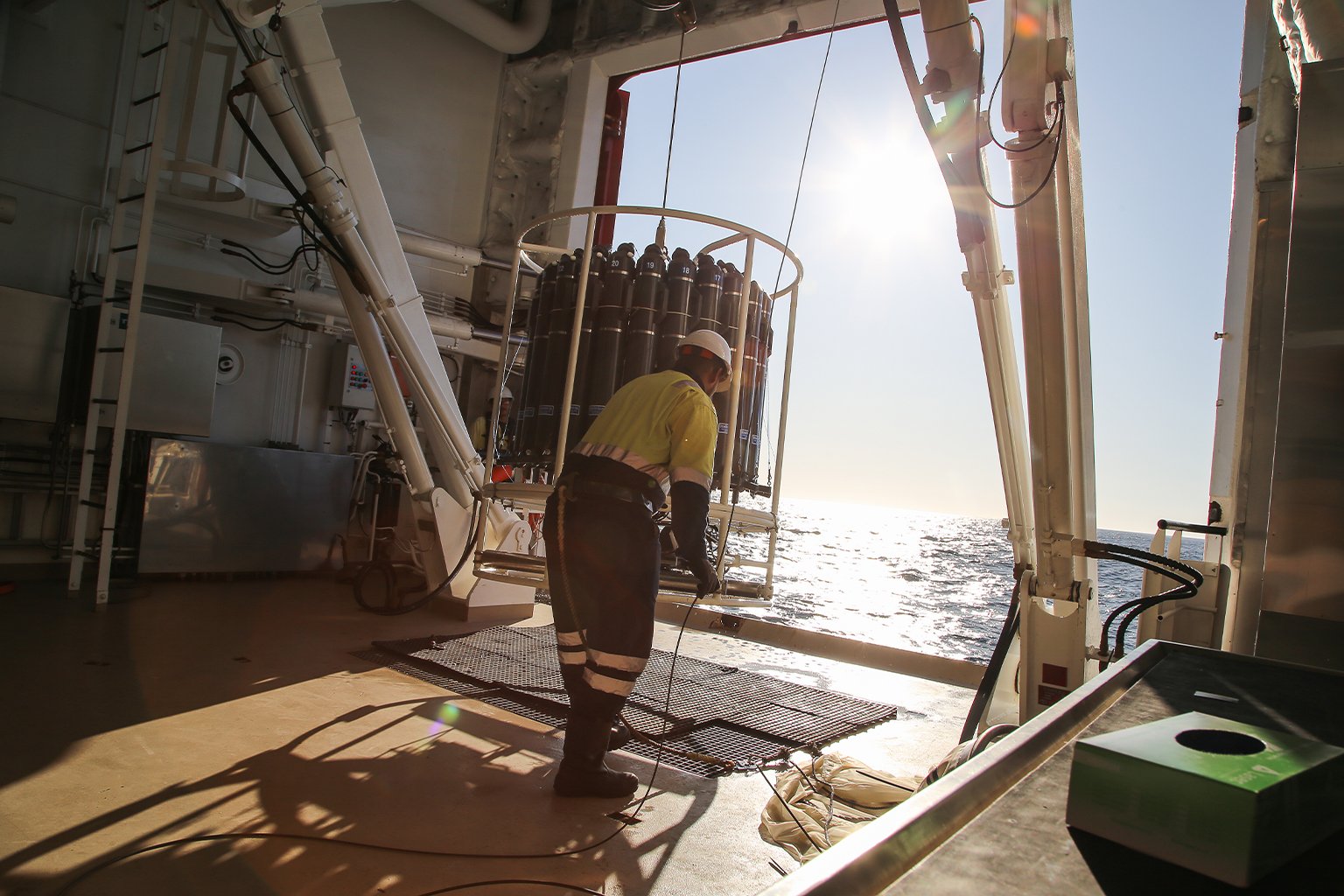 An instrument lowered into sea.