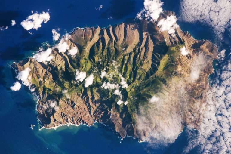 Seen from space, the extremes of St. Helena’s stark volcanic topography appear dramatic.