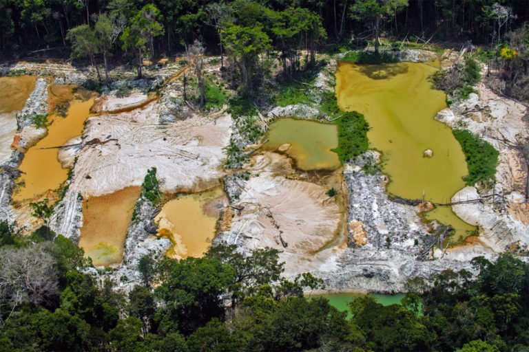 Aerial photo of gold mining.