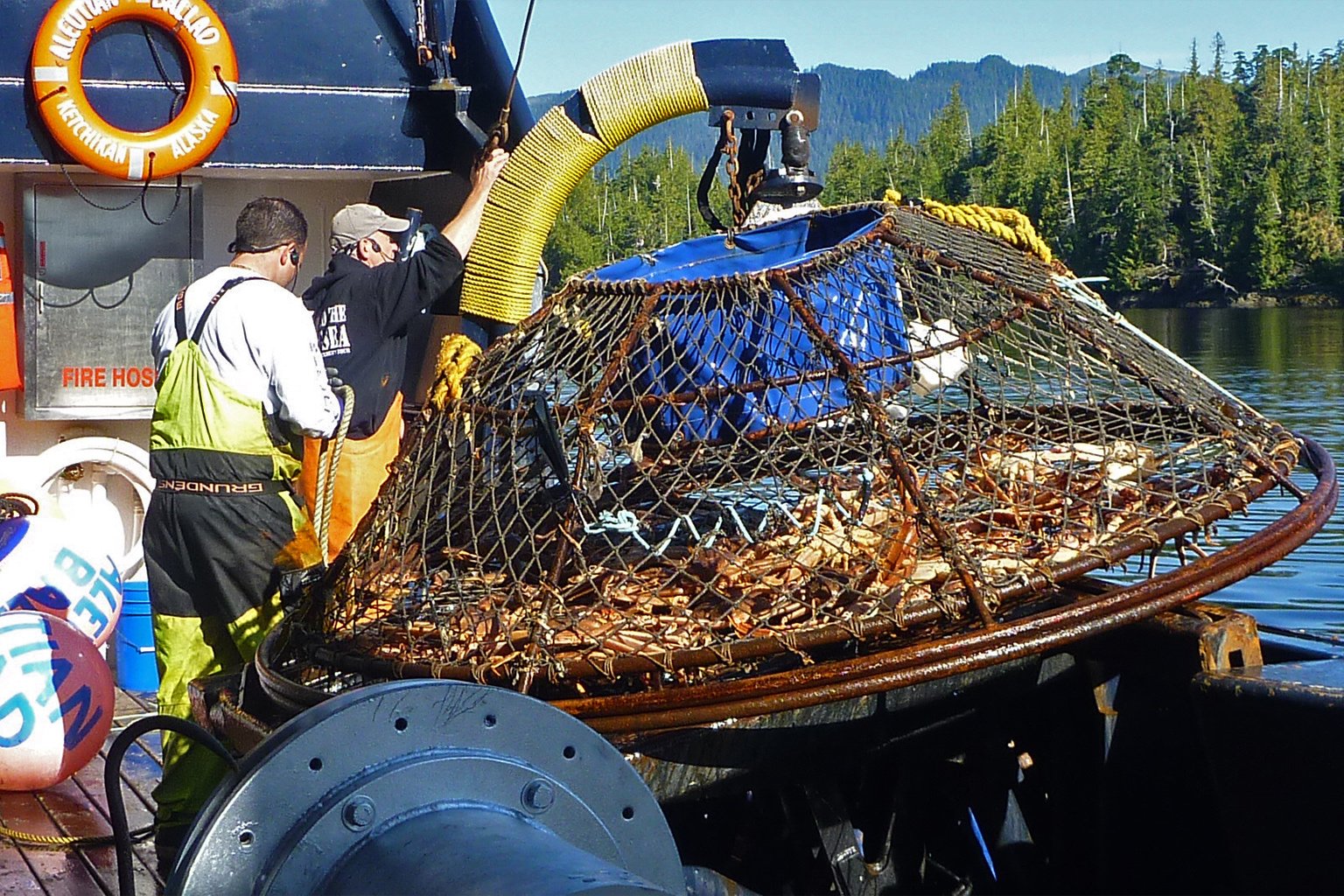 Alaskan fishermen catching crabs.