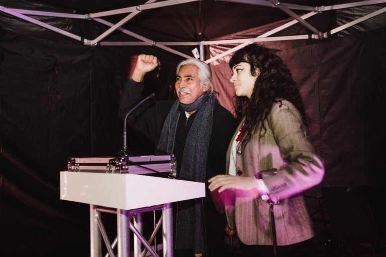 Pablo Sibas Sibas delivering a testimony at the HRD Memorial Vigil in Dublin, during the Front Line Defenders Dublin Platform 2022. Image by Alex Zorodov