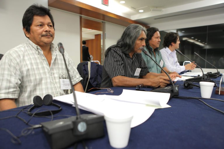 Pablo Sibar Sibar, one from the right, speaks on a panel at the Inter-American Human Rights Commission. Image by Oliver Contreras/Eddie Arrossi Photography via Flickr (CC BY 2.0).