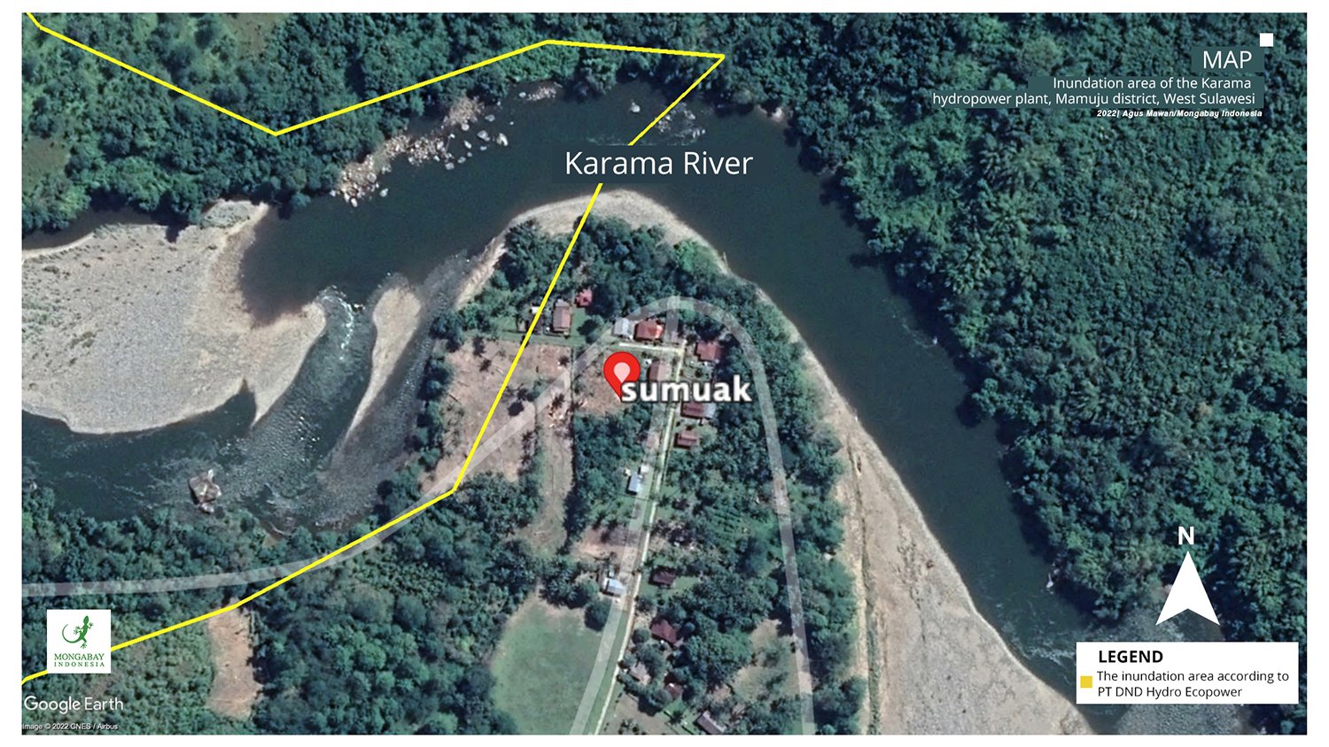 Map of the inundation of the Karama hydropower plant.