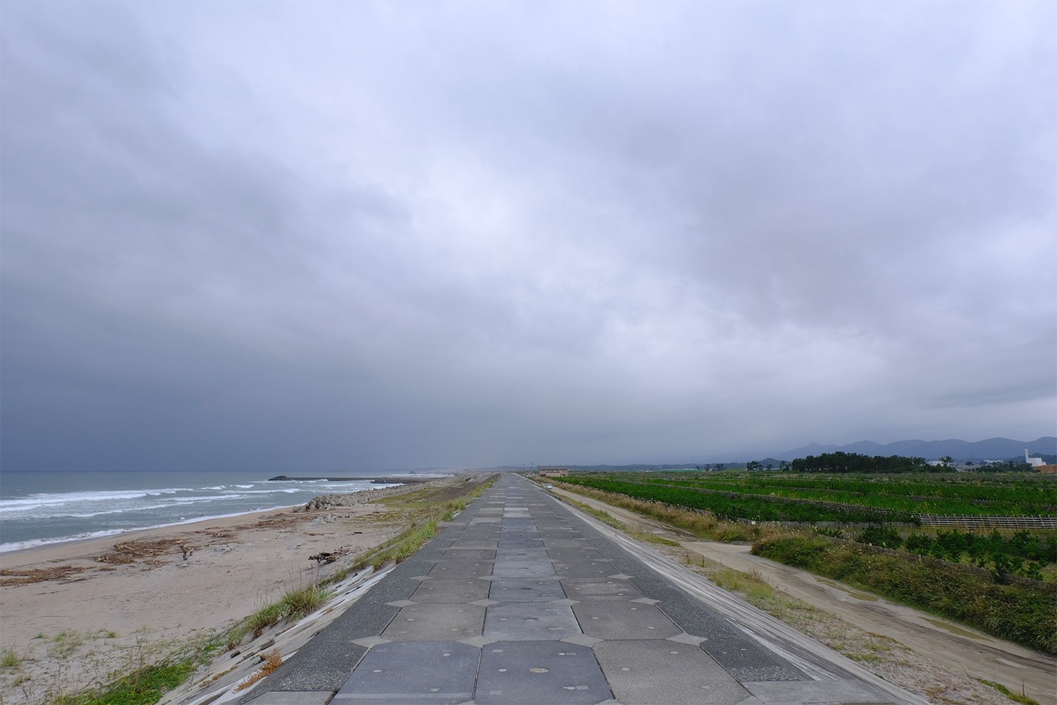 A concrete seawall.